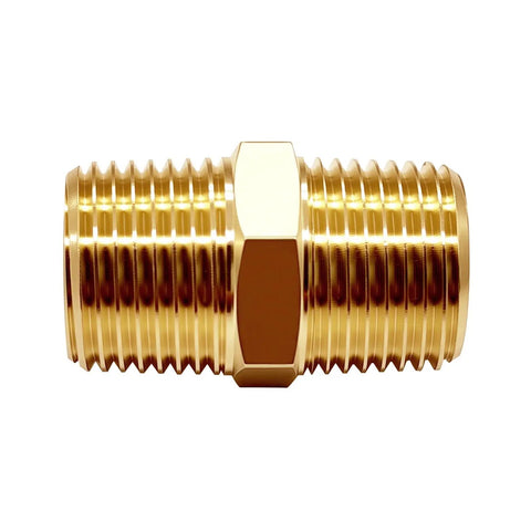 Two Piece Quarter Inch Solid Brass Npt Male Hex Nipple Pipe Fitting Shop Grade Forged Body Rock Tight Seals No Sweat Plumbing And Garage Diy Projects Ready