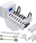 Ice Maker Replacement Kit For Refrigerators Compatible With GE Hotpoint And RCA Models Replaces WR30X0327 WR30X10061 AP4345120 PS1993870 Includes End Mounted Fill Cup Fill Tube And Wiring Harness For Quick Fix And Easy Install, displayed with parts