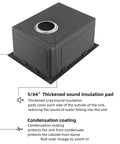 Stainless Steel Single Bowl Bar Sink For Small Kitchen Spaces, Undermount Prep Sink insulation and condensation details