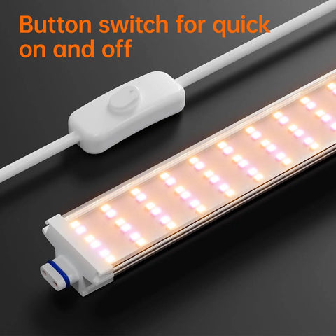 Close-up of LED strip with button switch for Indoor Greenhouse With Grow Lights And 6 Tier Plant Shelf On Wheels 150W Full Spectrum