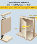 Self Closing Concealed Door Pivot Hinges Feature Rock Solid Heavy Duty Hydraulic Springs And Slick 360 Degree Rotation For Invisible Hidden Wood Doors Built To Handle 220 Lbs No Hassle With Adjustable Speed Control showing 180° bidirectional opening.