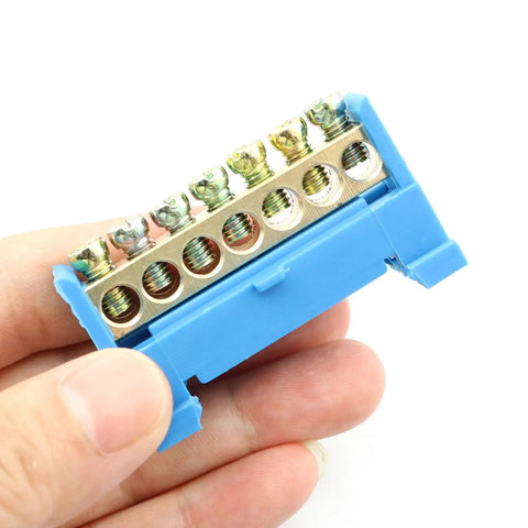 Seven Position Terminal Block Bus Bar With Brass Screw Terminals For DIN Rail Grounding Strip Easy Snap In Mount