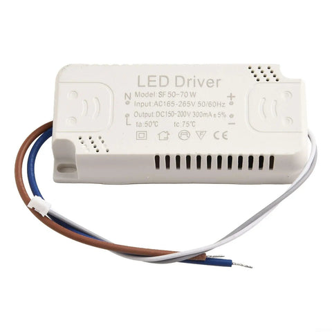 Rock Solid Heavy Duty Led Driver Electronic Transformer Constant Current Ac Dc Power Supply 50 To 70W 300Ma Plug And Play, white with wires.