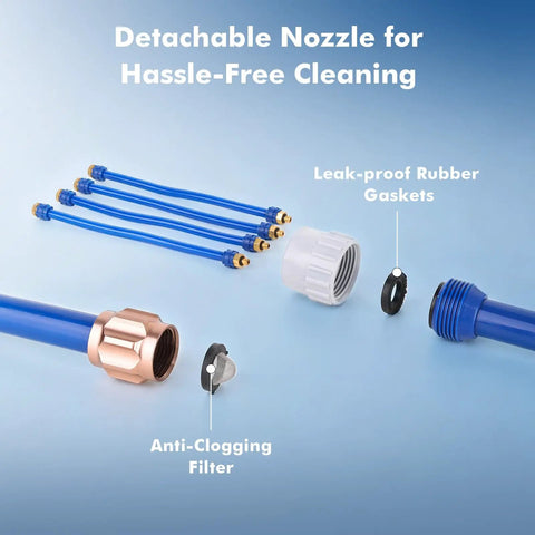 Components of the Adjustable Outdoor Standing Misters For Patio Cooling With Four Directional Nozzles displayed on table
