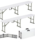 Heavy Duty 6ft Folding Bench With Secure Handle Lock Waterproof Patio Seat Two Pack folded and unfolded showing design and features.