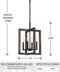 Farmhouse 4 Light Ceiling Fixture With Adjustable Hand Painted Wood Semi Flush Mount Black Finish dimensions and specs