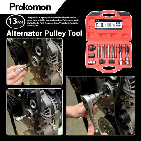 13 Piece Alternator Pulley Tool Kit For Car Maintenance Heavy Duty Decoupling And Pulley Removal Set Pro Grade Chrome Vanadium Steel