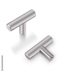 Solid Single Hole T Bar Cabinet Handles 5 Pack in Brushed Nickel Stainless Steel with 50mm Length 12mm Diameter and screws