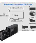 External Egpu Enclosure With Thunderbolt 4 Usb4 Compatibility And 240W Power Supply maximum supported GPU size diagram with dimensions.