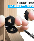 Close-up of 40Pcs L Bracket Set In Black Stainless Steel With 80 Screws for wood, highlighting smooth edges and easy installation.