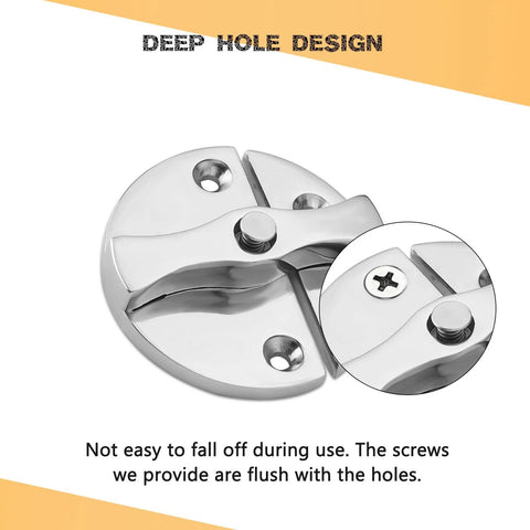 Close-up of heavy duty marine boat door catch latch in 316 stainless steel with round twist lock and screws, polished finish
