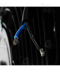 Close-up of wiring for Heavy Duty 10 Inch Universal Reversible Push Pull Electric Cooling Fan, showing blue and black cables.