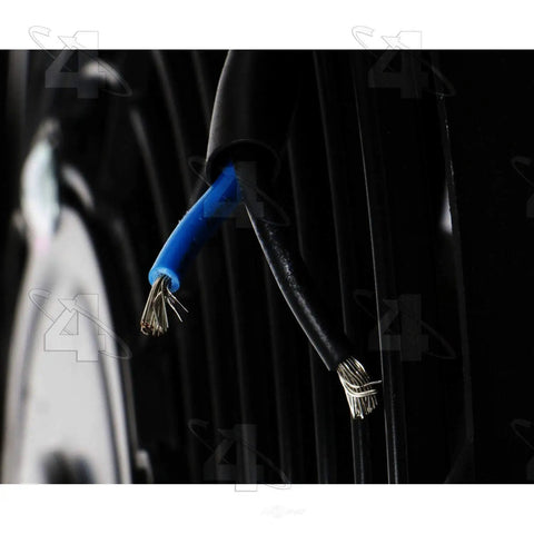 Close-up of wiring for Heavy Duty 10 Inch Universal Reversible Push Pull Electric Cooling Fan, showing blue and black cables.