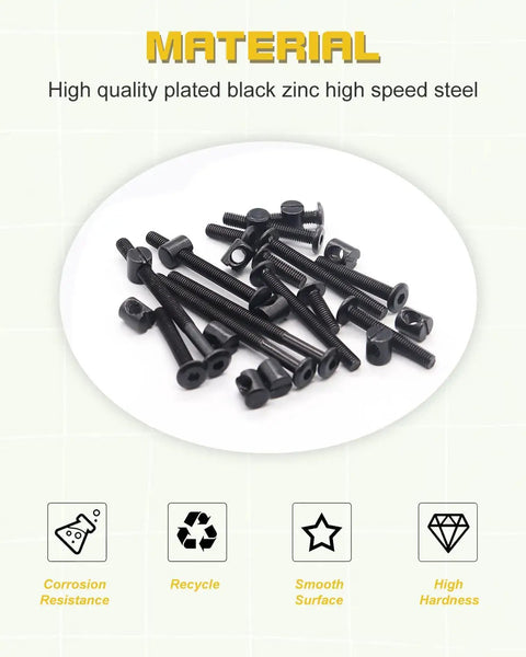 Hardware Replacement Kit With 28 M6 Bolts And Barrel Nuts For Bed Frames, Furniture, Chairs, And Cabinets, black zinc steel bolts