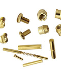 Straight Up Quality Polished Gold Plated 1911 Grip Screws Pins And Bushings Set, detailed view of kit components.