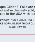 High Power EFoil For Water Sports With 28 Mph Top Speed And 120 Minute Ride Durable Rechargeable Battery Pack Stainless Steel Battery Box Built To Last Plug In And Go locations in USA, Aqua Glider logo