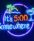 Its Five O Clock Somewhere Real Glass Neon Light Sign For Home Bar Pub Recreation Room And Game Room Wall Decor.