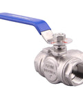 3 Way Ball Valve With T Mounting Pad, Stainless Steel 304, Female 1 Inch NPT Ports For Water Oil And Gas, Vinyl Locking Handle