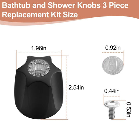 Three Piece Shower Knob Handle Replacement Compatible With Pfister Verve Taps showing size dimensions for easy installation.