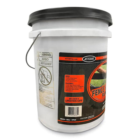 Farm Pride Acrylic Exterior Paint For Fences And Barns, 5 Gallon, waterproof paint bucket with label.