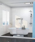 Bathroom with a bathtub and 67 Inch Collapsible Shower Water Dam Barrier Keeps Water In The Shower And Prevents Wet Floor Mess In Bathroom And Kitchen