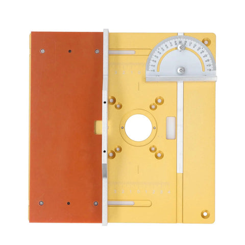 Heavy Duty Aluminum Router Lift Plate With Precision Engraved Scale For Woodworking Trimming And Engraving Machines top view with angles.
