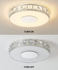 14 Inch Modern Ceiling Light Flush Mount With Crystal K9 Glass LED Dimmable Chandelier, shown lit and unlit