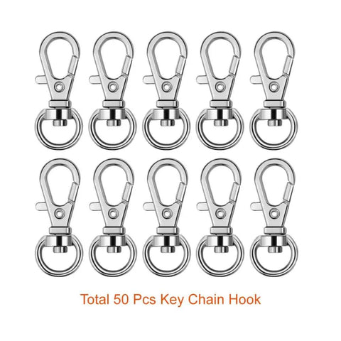 Heavy Duty Metal Swivel Lanyard Snap Hook Kit With Matching Split Key Rings For Everyday Carry Bag Charms And Killer DIY Jewelry Creations That Are Hella Durable, showing ten metal snap hooks.