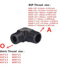 Heavy Duty Hydraulic Elbow Pipe Fitting For 90 Degree Connection Linking Inch To Metric Threads On Farm And Job Site Equipment With Reliable Secure Grip, black BSP to metric 90-degree fitting