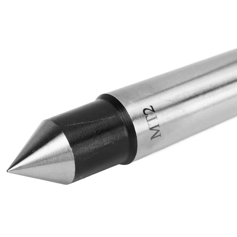 Close-up of Pro Grade MT2 60 Degree Half Notched Dead Center For High Speed CNC Lathes, hardened alloy head, high carbon steel.