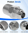 3/8 Inch JIC 37 Degree Male To 1/4 Inch NPTF Male Hydraulic Adapter Fitting For Straight Thread JIC To NPTF Port Connections In Hydraulic Systems And Hydraulic Hose Assemblies, steel