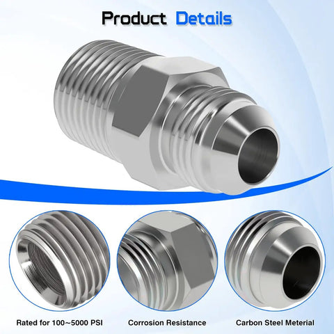 3/8 Inch JIC 37 Degree Male To 1/4 Inch NPTF Male Hydraulic Adapter Fitting For Straight Thread JIC To NPTF Port Connections In Hydraulic Systems And Hydraulic Hose Assemblies, steel