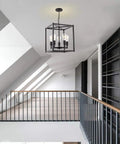 Five Light Black Lantern Pendant Chandelier For Foyer And Dining Room, Vintage Industrial Farmhouse Style Lighting With Bird Cage Metal Frame, E26 Base, Dimmable, LED Compatible. Ideal For Entryway Hallway Island Kitchen.