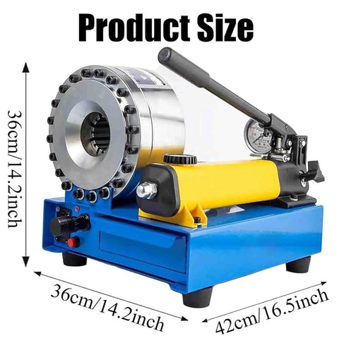 Heavy Duty Manual Hydraulic Crimping Machine High Pressure Pipe Tool Durable 45# Steel Construction With Precision Rotary Micrometer side view with dimensions.