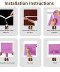 Installation steps for Light Blocking Classroom Curtains 10W X 40H Blackout Roller Blinds For Windows And Door Panels in pink.