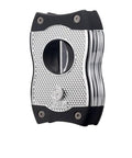 SV Cut 2 In 1 Cigar Cutter With V Cut And Straight Cut, Ergonomic Stainless Steel Design, Black, close-up of cutter blades