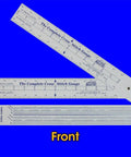 Front view of All In One Cross Stitch Gauge With Scales For 11 14 16 18 20 22 25 26 28 30 32 And 36 Count Fabrics Lets You Count Stitches Size Designs And Plan Where To Start Plus Floss Number Comparison Chart For DMC Coast And Anchor, with visible scales and color chart.