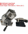 Built Tough Stepper Motor Universal Dividing Head For Router Table With Heavy Duty 3 Jaw Chuck And Tailstock, showing BS-0 and BS-1 chucks.