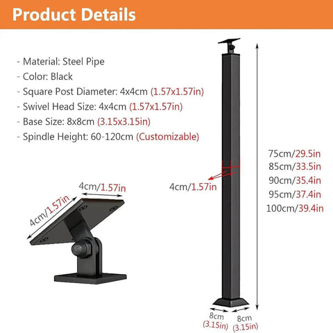Built Tough Metal Stair Railing Kit Featuring Adjustable Black Wrought Iron Spindles And Secure Floor Mount Brackets For Hassle Free Diy Deck And Loft Additions with steel posts and dimensions.