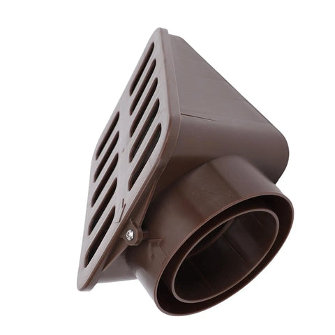 Side view of Angled Lawn Drain Grate For Yard Drainage Beefy Heavy Duty Rugged Grate Built For Residential And Commercial Use Easy Install Durable Brown Finish Fits Three Quarter Inch Thin Wall Drain Pipes Multi Purpose Drain Solution