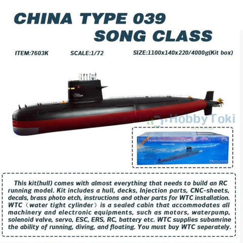 1/72 China Type 039 Song Class RC Submarine Model Kit With Authentic Design, High Precision, Durable FRP And ABS Hull