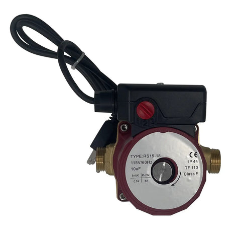 Top Tier 115V 1 25Hp Circulator Pump With One Half Inch Sweat Connections side view showing electrical connections and specification details.
