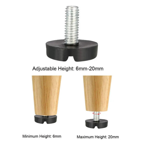 Adjustable Furniture Levelers M6 with threaded feet, height 6-20mm, for rock solid balance on office desks.