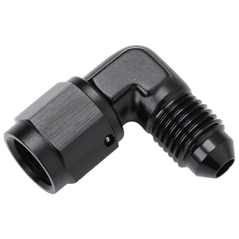 AN4 Female To 4AN Male Flare 90 Degree Swivel Fitting Adapter Coupler Aluminum Black, 6061 T6 Billet Aluminum, Anodized Finish For Strength And Corrosion Resistance, 37 Degree Sealing Angle, Full Swivel Head, black 90-degree fitting