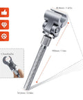 Universal Stainless Steel Door Hinge Adjustment Tool, Quick Fix Hinge Wrench For Indoor And Outdoor Doors, Fix Sagging Doors Fast In A Snap Without Dismantling, Durable And Easy To Use shown from the side with measurements and adjustable jaw.