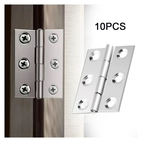 Ten Piece Stainless Steel Flat Cabinet Hinges Set, Rust Resistant, Smooth Swivel, Easy Install, detail view
