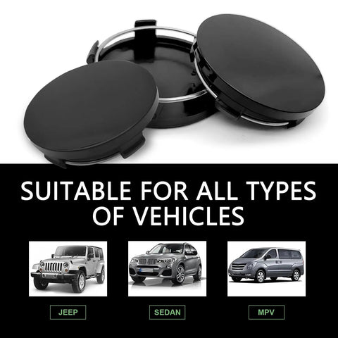 4 Pack Universal Wheel Center Caps 60mm Outer Diameter 56mm Inner Diameter ABS Plastic With Stainless Steel Ring Snap In No Fuss Rustproof Dustproof Hub Covers For Rims Black
