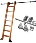20 Foot Sliding Stair Track And Rolling Ladder Hardware Kit For Indoor Library Loft Spaces With Hella Sturdy Round Rail, includes roller and fittings.