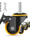 Top Shelf Two Inch Caster Wheels With Dual Locking Mechanism And Pedal Brake Swivel Casters Set Of Four Heavy Duty Rig close-up of black and yellow polyurethane caster wheel with lock