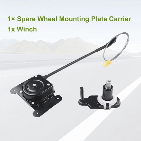 Spare Tire Hoist Winch Assembly For Ford Transit 2014 Plus Custom 2012 Plus With Wheel Mounting Plate Carrier and Lifting Mechanism, steel build.